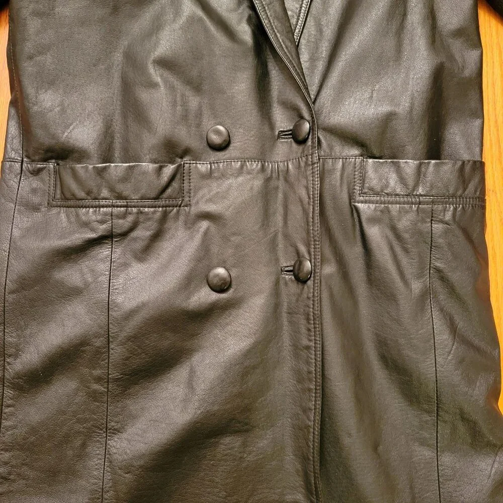 GIII M Black Trench Coat Cyberpunk Leather Vintage Non Structured Goth‎ Gorpcore
